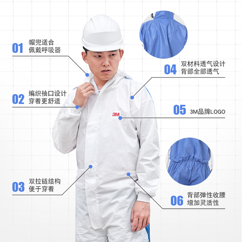 3M4535连体带帽防尘服化学防护服喷漆油漆工作服无尘服透气防护服